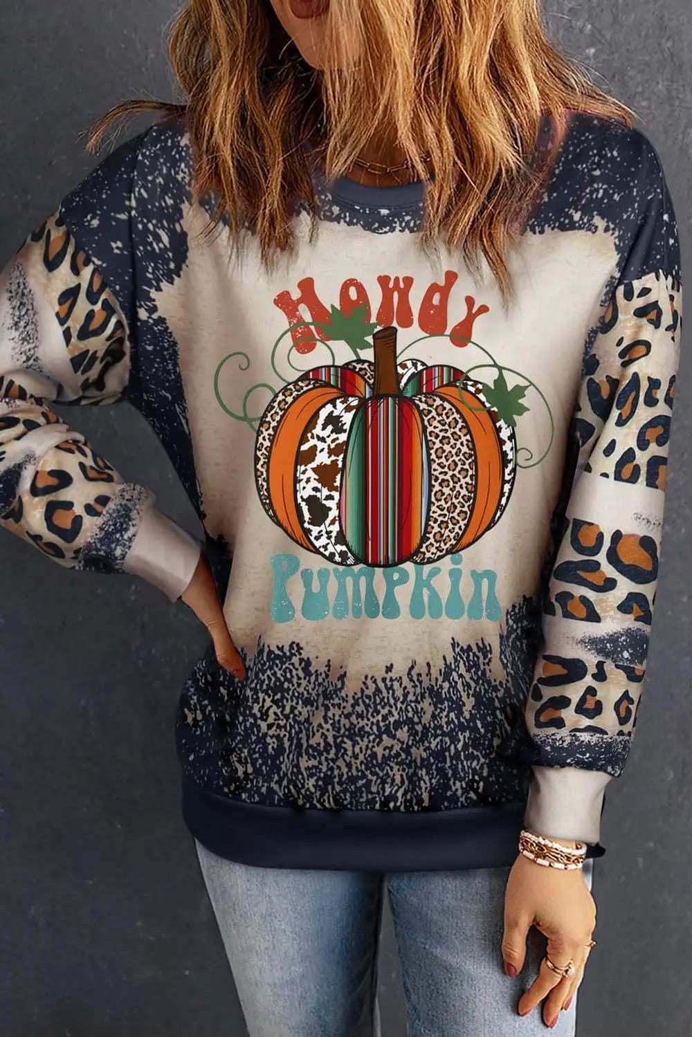 Pumpkin Graphic Long Sleeve Sweatshirt - Trendsi - Flyclothing LLC