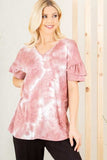 Heimish Full Size Ruffled Sleeve Tie Dye Top Plus Size - Trendsi - Flyclothing LLC
