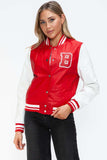 Love Me Now PU Leather Contrast Snap Down Bomber Jacket - Trendsi - Flyclothing LLC