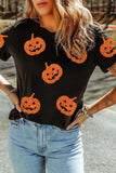 Full Size Glitter Jack-O'-Lantern Round Neck Short Sleeve T-Shirt - Trendsi - Flyclothing LLC