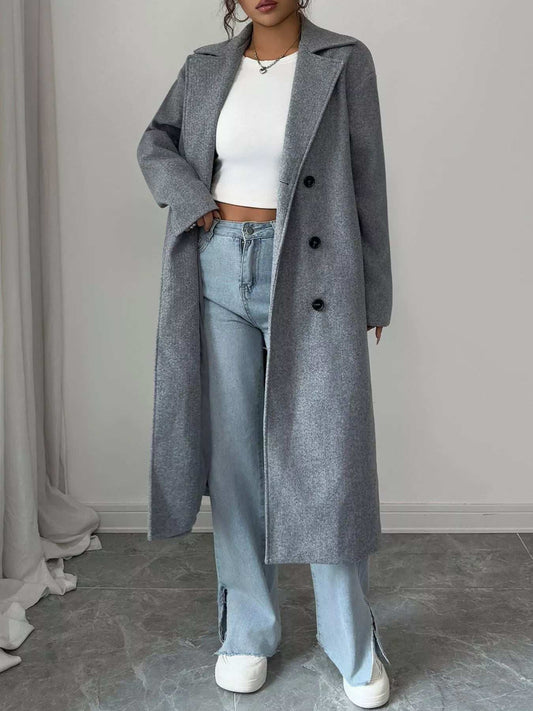 Double-Breasted Longline Coat - Trendsi - Flyclothing LLC