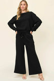 Double Take Full Size Texture Long Sleeve Top and Pants Set - Trendsi - Flyclothing LLC
