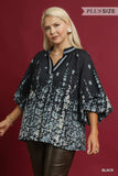 Umgee Full Size Floral Vine Print Blouse with Balloon Sleeves Plus Size - Trendsi - Flyclothing LLC