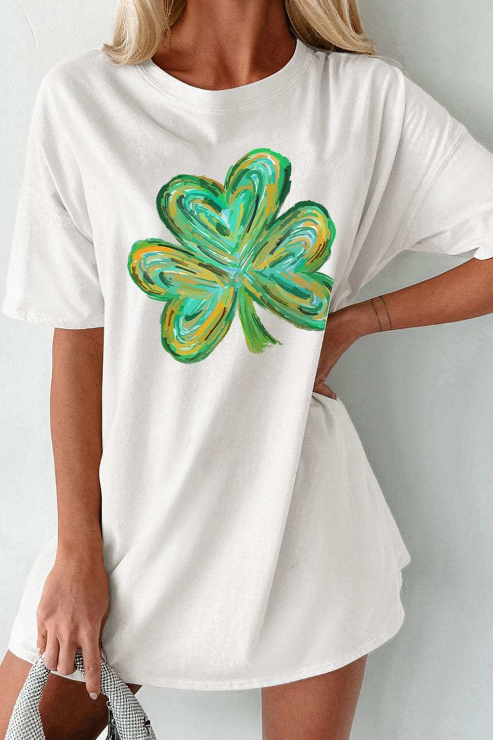 Lucky Clover Round Neck Short Sleeve T-Shirt - Trendsi - Flyclothing LLC