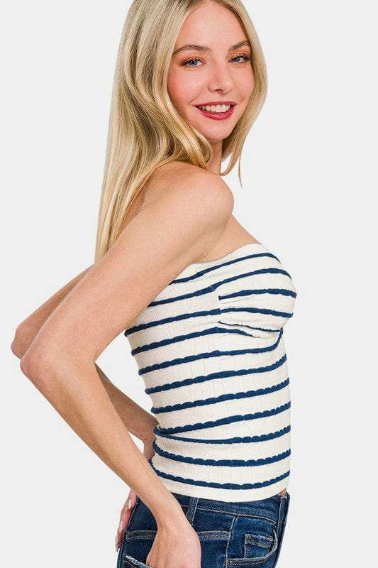 Zenana Twisted Sweetheart Neck Striped Tube Top - Trendsi - Flyclothing LLC