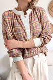 Mulit-Color Plaid Round Neck Long Sleeve Blouse - Trendsi - Flyclothing LLC