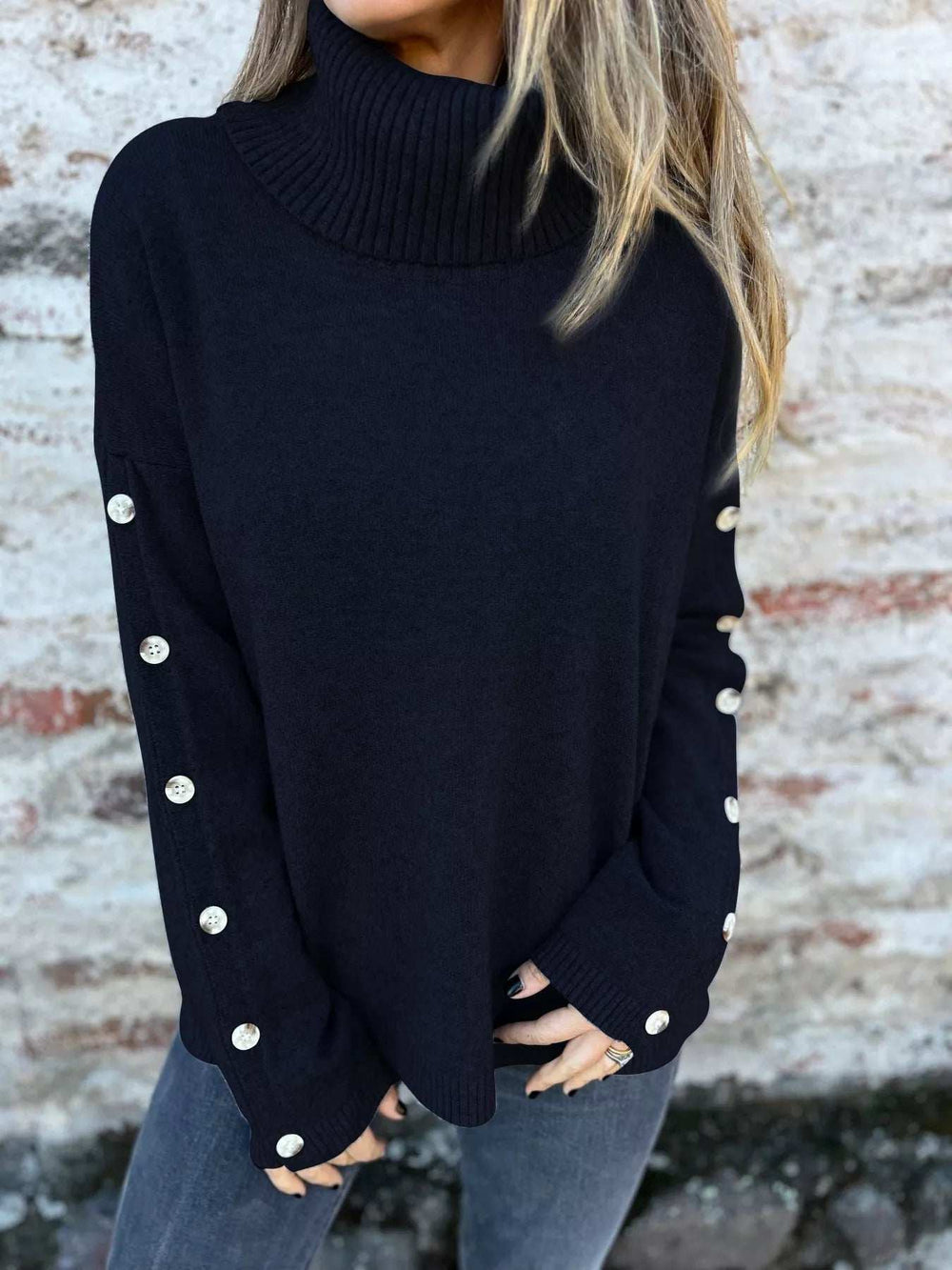 Full Size Turtleneck Long Sleeve Sweater Plus Size - Trendsi - Flyclothing LLC