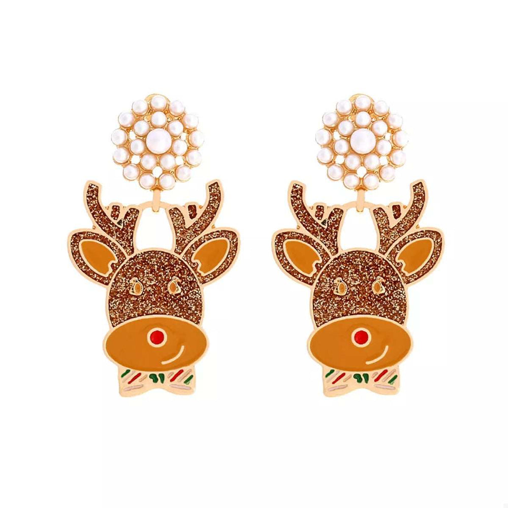 Reindeer Drop Earrings with Pearl Accents - Trendsi - Flyclothing LLC