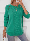 Decorative Button Round Neck Raglan Sleeve Sweater - Trendsi - Flyclothing LLC