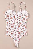 Floral Frilled Trim Spaghetti Straps Bodysuit - Trendsi - Flyclothing LLC