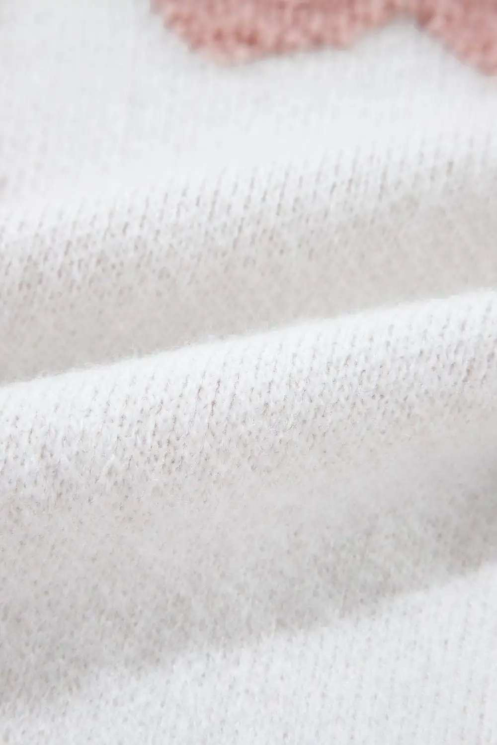 Flower Round Neck Long Sleeve Knit Top - Trendsi - Flyclothing LLC