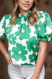 Ruffled Printed Mock Neck Short Sleeve Blouse - Trendsi - Flyclothing LLC