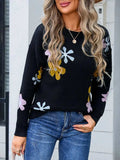 Flower Round Neck Dropped Shoulder Sweater - Trendsi - Flyclothing LLC