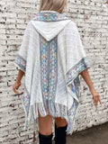 Fringe Half Sleeve Hooded Poncho - Trendsi - Flyclothing LLC