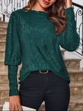 Sequin Boat Neck Long Sleeve Top - Trendsi - Flyclothing LLC