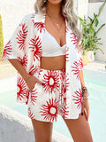Devine Printed Collared Neck Half Sleeve Top and Shorts Set - Trendsi - Flyclothing LLC