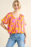 And The Why Full Size Printed Satin Bubble Hem Top - Trendsi - Flyclothing LLC