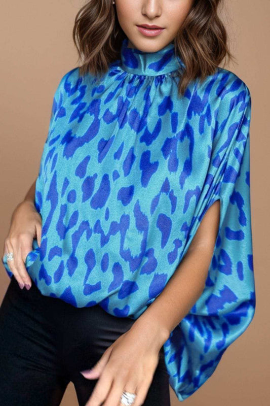 Printed Turtleneck Half Sleeve Blouse - Trendsi - Flyclothing LLC