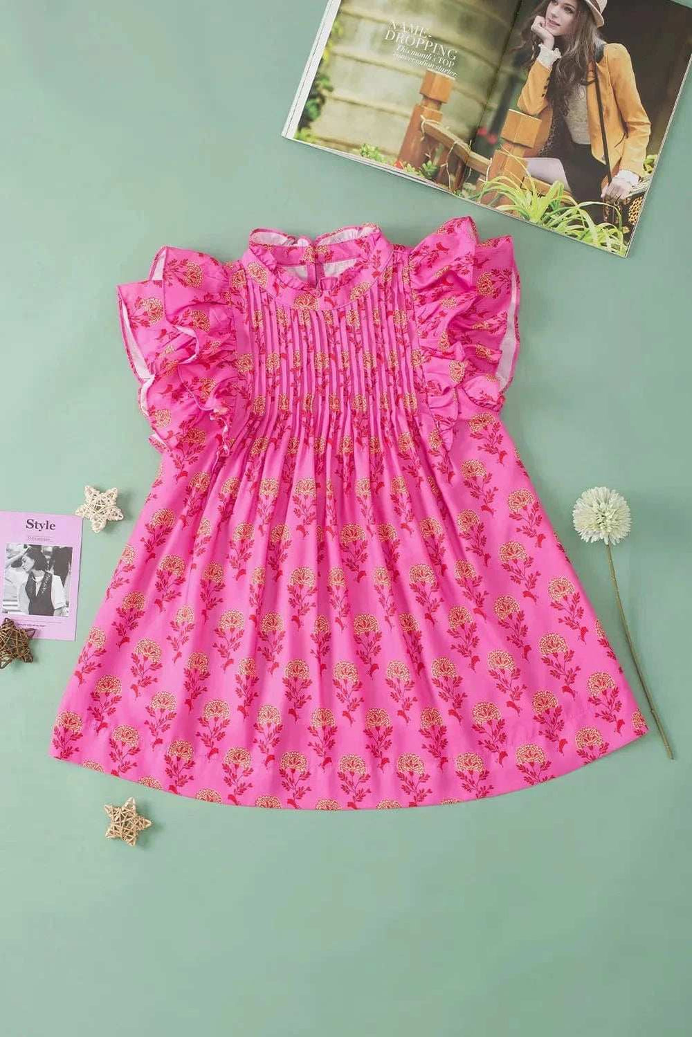 Ruffled Printed Mock Neck Cap Sleeve Blouse - Trendsi - Flyclothing LLC