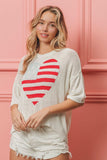 BiBi Striped Heart Contrast Knit Top - Trendsi - Flyclothing LLC