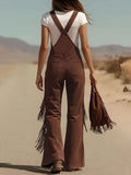 Fringe Corduroy Button Front Overalls - Trendsi - Flyclothing LLC