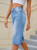 High Waist Denim Shorts with Pockets - Trendsi - Flyclothing LLC