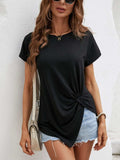 Asymmetric Hem Round Neck T-Shirt - Trendsi - Flyclothing LLC