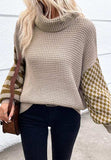 Striped & Checkered Turtleneck Dropped Shoulder Sweater - Trendsi - Flyclothing LLC