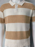 Men's Plus Size Collared Neck Striped Ribbed Knit Polo - Trendsi - Flyclothing LLC