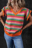 Contrast Striped V-Neck Knit Top - Trendsi - Flyclothing LLC