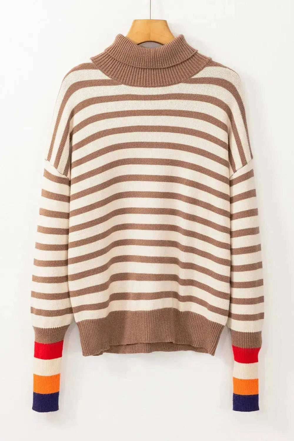 Striped Turtleneck Long Sleeve Sweater - Trendsi - Flyclothing LLC
