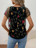 Floral Short Sleeve Sheer Top - Trendsi - Flyclothing LLC