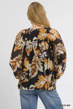Umgee Autumn Leaf Print Balloon Sleeve Blouse - Trendsi - Flyclothing LLC
