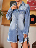 Distressed Raw Hem Denim Mini Dress - Trendsi - Flyclothing LLC
