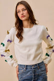 SO ME Mardi Gras Glitter Bow Ribbon Sweater Knit Top - Trendsi - Flyclothing LLC