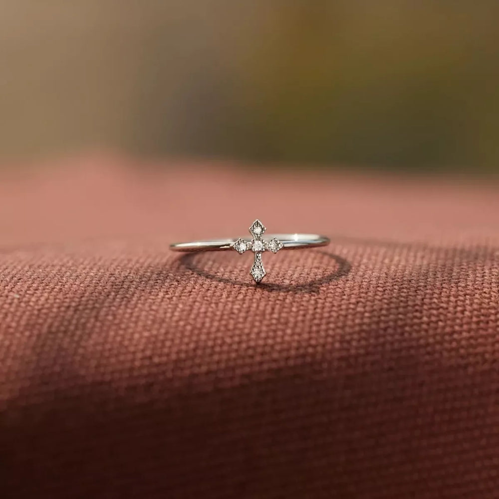 925 Sterling Silver Zircon Cross Ring - Trendsi - Flyclothing LLC