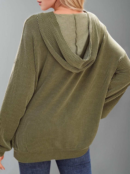 Double Take Textured Kangaroo Pocket Long Sleeve Hoodie - Trendsi - Flyclothing LLC