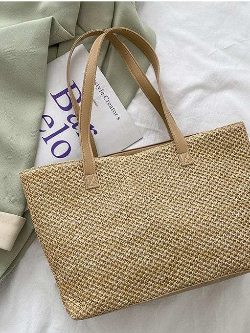 Solid Color Woven Tote Bag - Trendsi - Flyclothing LLC