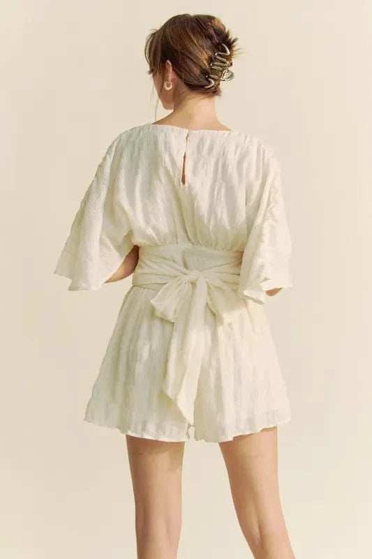 Davi & Dani Batwing Sleeve Waist Belt Romper - Trendsi - Flyclothing LLC