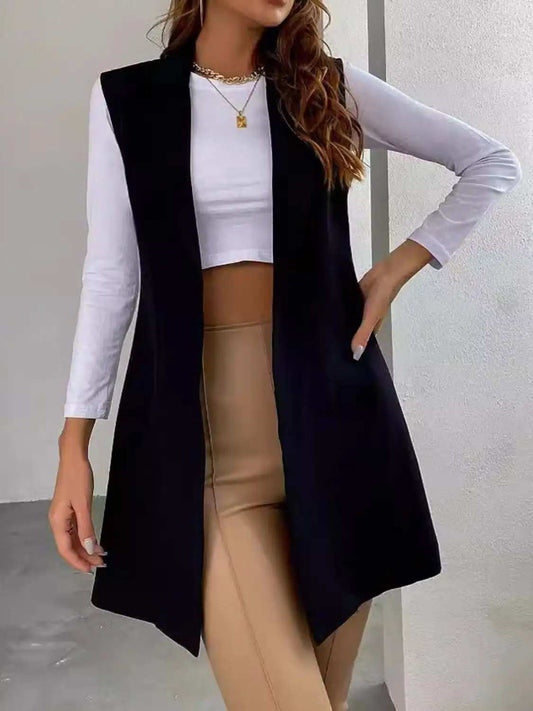 Open Front Longline Vest Coat - Trendsi - Flyclothing LLC