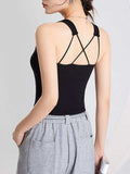 Crisscross Scoop Neck Wide Strap Cropped Tank with Chest Pads - Trendsi - Flyclothing LLC