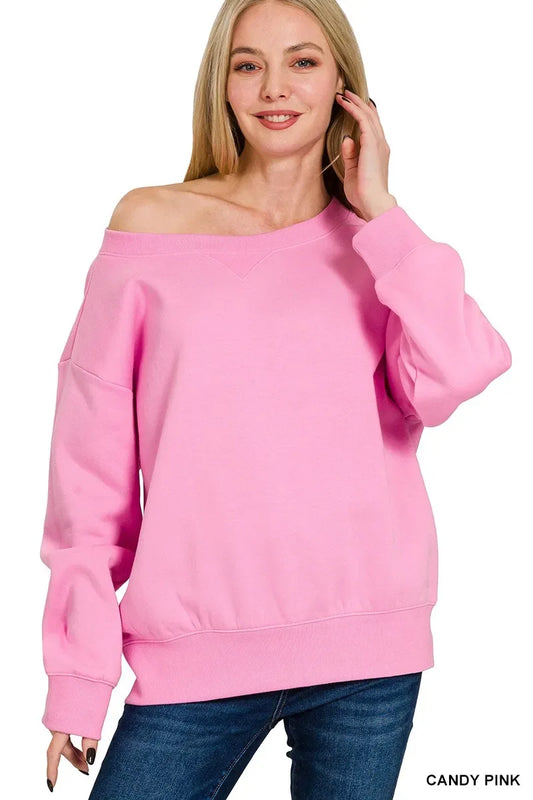 Zenana Fleece Boat Neck Sweatshirt - Trendsi - Flyclothing LLC