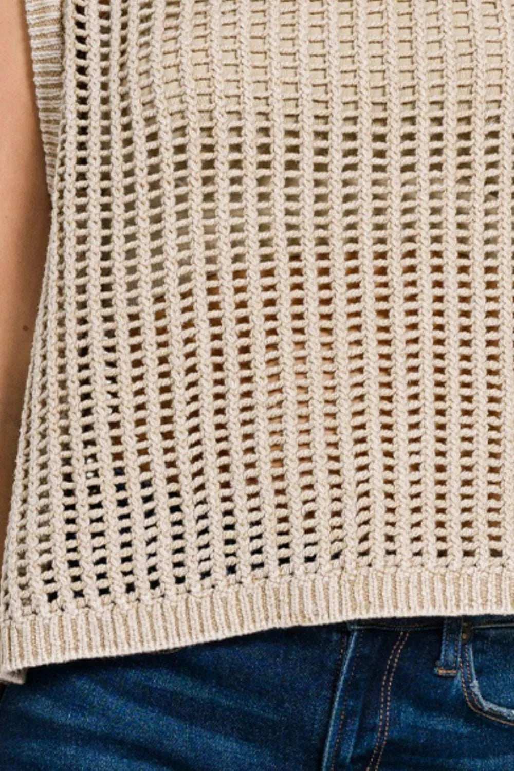 Zenana Acid Washed Fishnet Sweater Vest - Trendsi - Flyclothing LLC