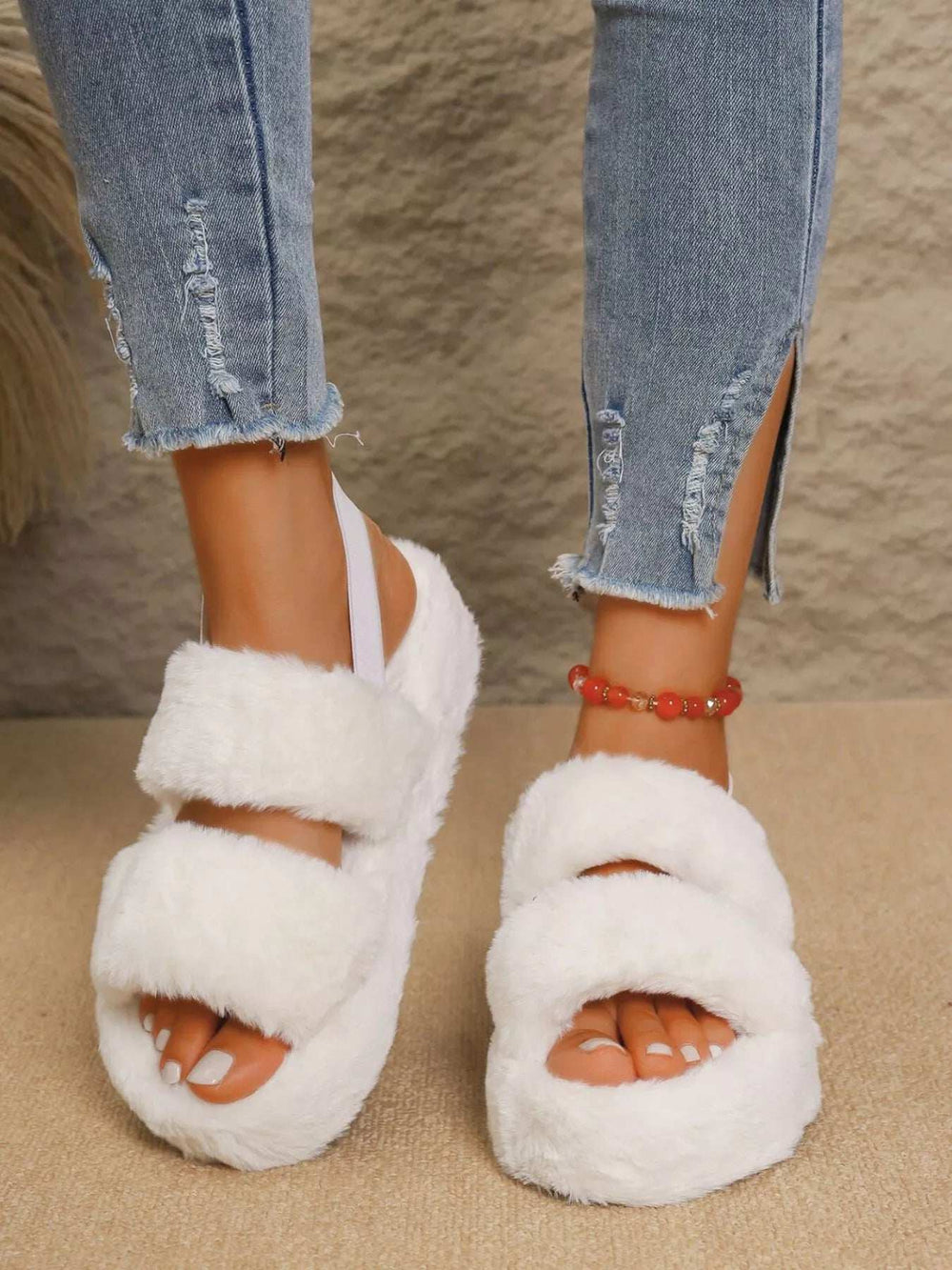 Fluffy Open Toe Platform Sandals - Trendsi - Flyclothing LLC
