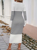 Striped V-Neck Long Sleeve Sweater Dress - Trendsi - Flyclothing LLC
