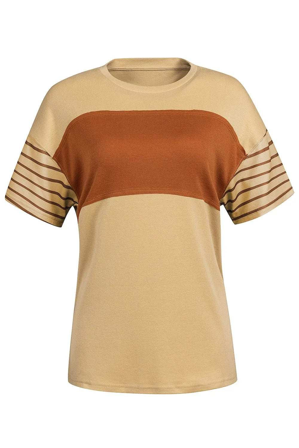 Striped Round Neck Short Sleeve T-Shirt - Trendsi - Flyclothing LLC