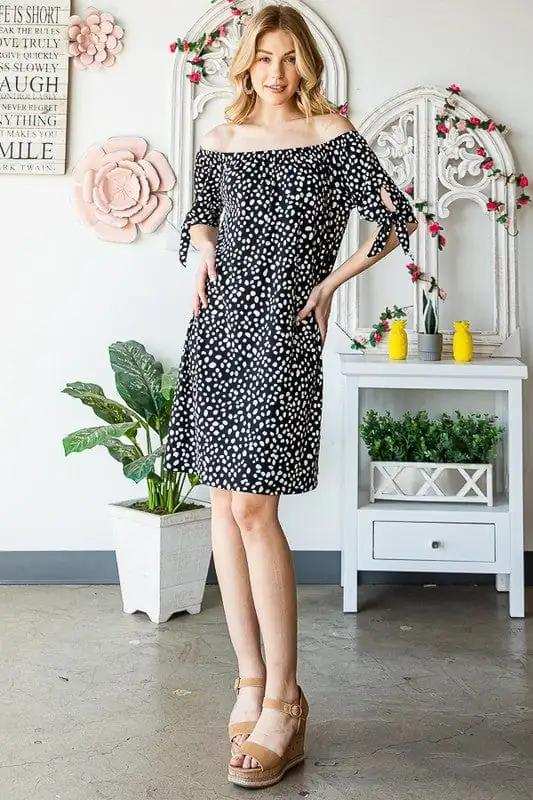 Heimish Full Size Short Sleeve Off Shoulder Animal Mini Dress Plus Size - Trendsi - Flyclothing LLC