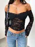 Devine Lace Off-Shoulder Long Sleeve Top - Trendsi - Flyclothing LLC