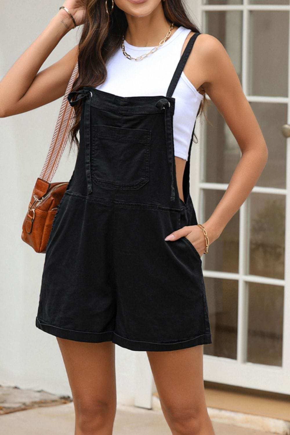 Square Neck Denim Overalls with Pockets - Trendsi - Flyclothing LLC