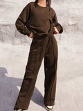 Round Neck Long Sleeve Top and Elastic Waist Pants Set - Trendsi - Flyclothing LLC